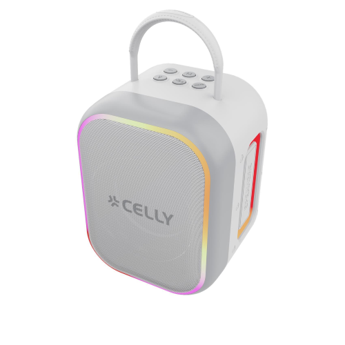 CELLY PARTYKIDS2 SPEAKER WIRELESS 10 W CON 2 MICROFONI WIRELESS CON EFFETTI VOCALI PER BAMBINI LUCI RGB VANO PORTAMICROFONI SUL RETRO DELLO SPEAKER GRIGIO